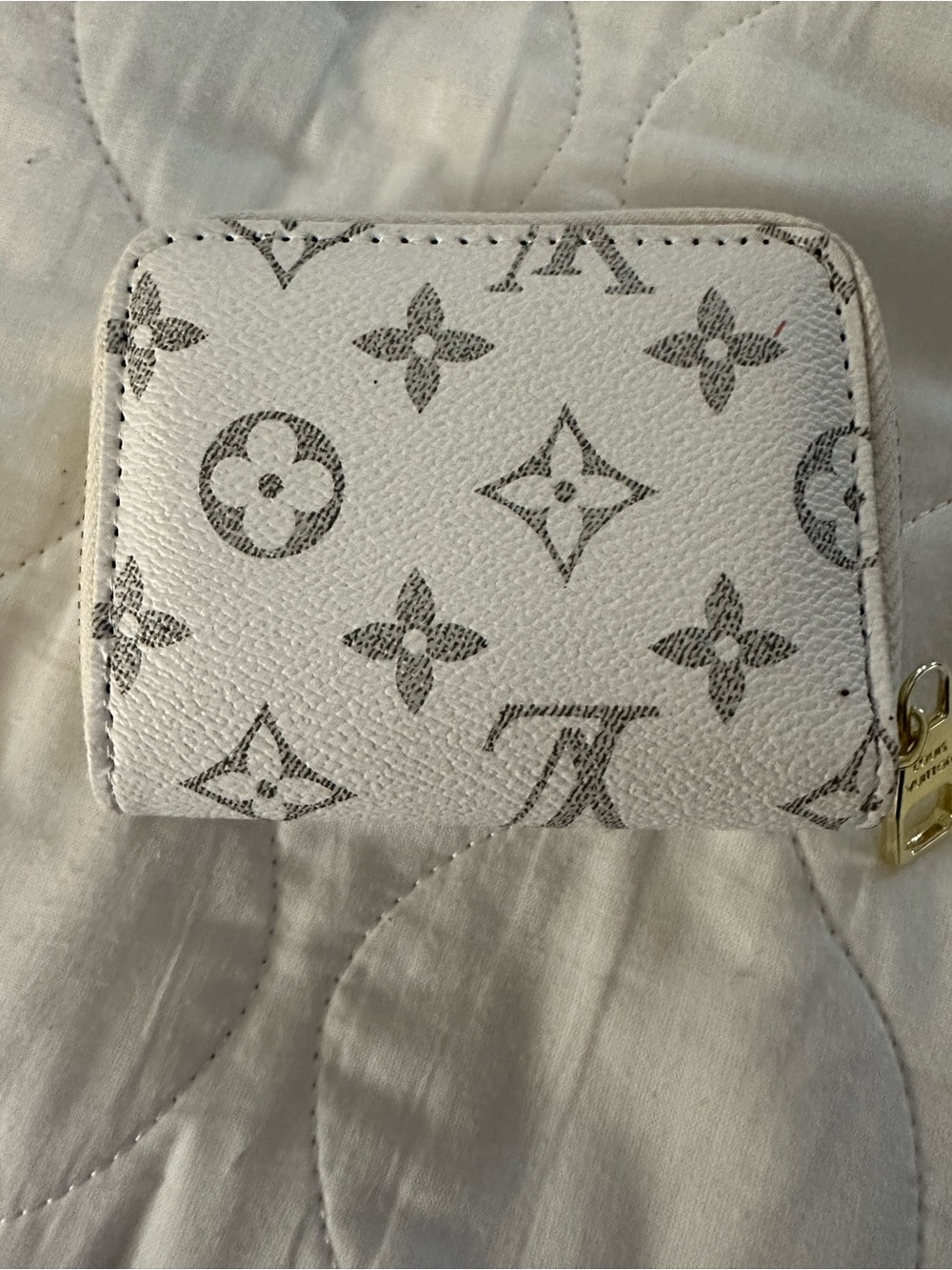 White Monogram Zip Card Case Wallet